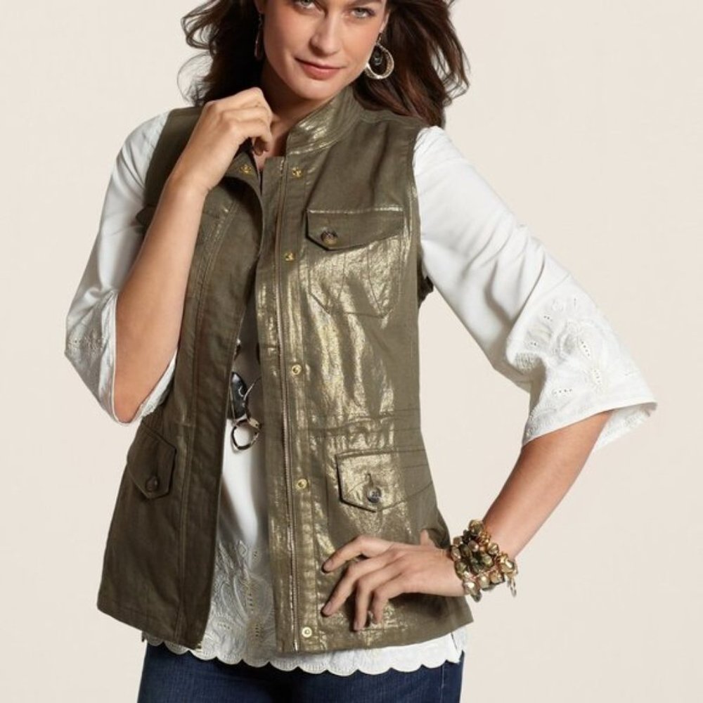 CHICO'S Foiled Linen Vest, Chico's Size 2